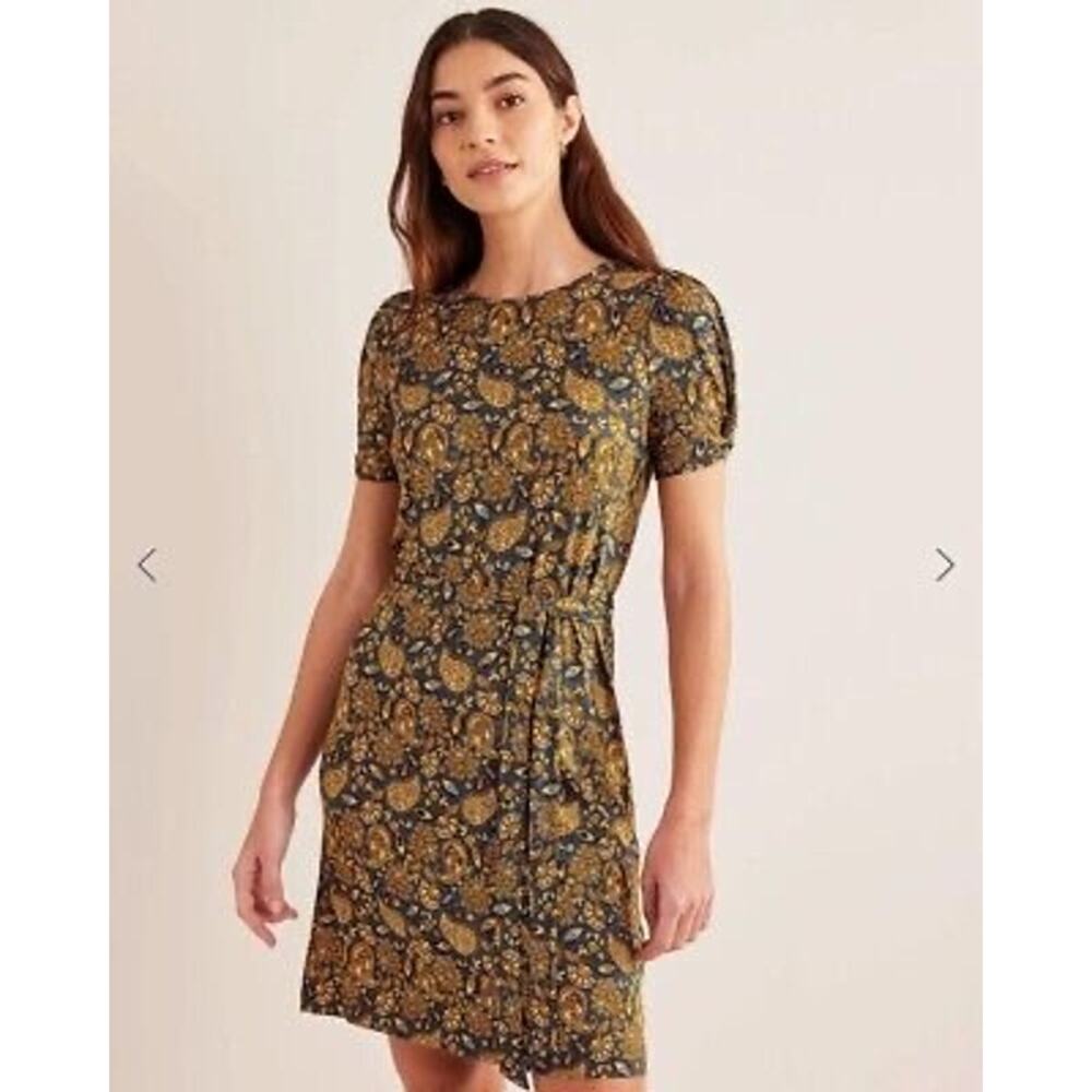 Boden Mustard and Navy Paisley Mini Dress